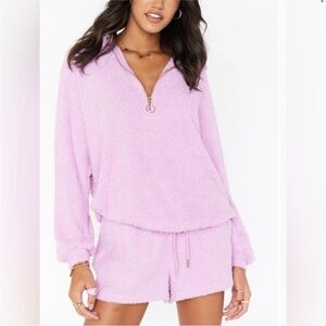 Show Me Your Mumu Purple Cozy Shorts and Quarter Zip Set